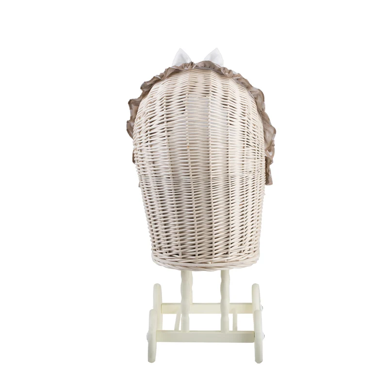 Lulu wicker doll stroller with beige trim, blanket, and pillow TheWickerStories