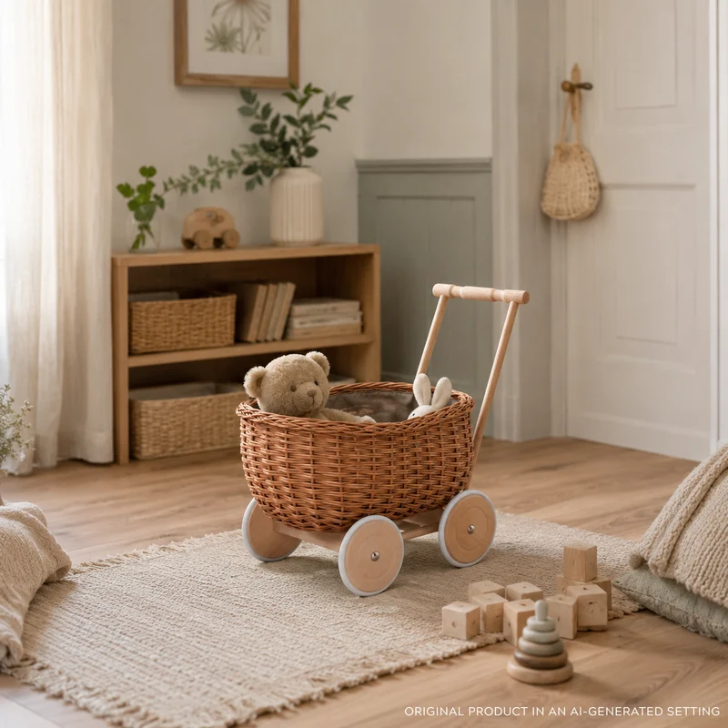 Luke wicker pushcart with beige lining TheWickerStories