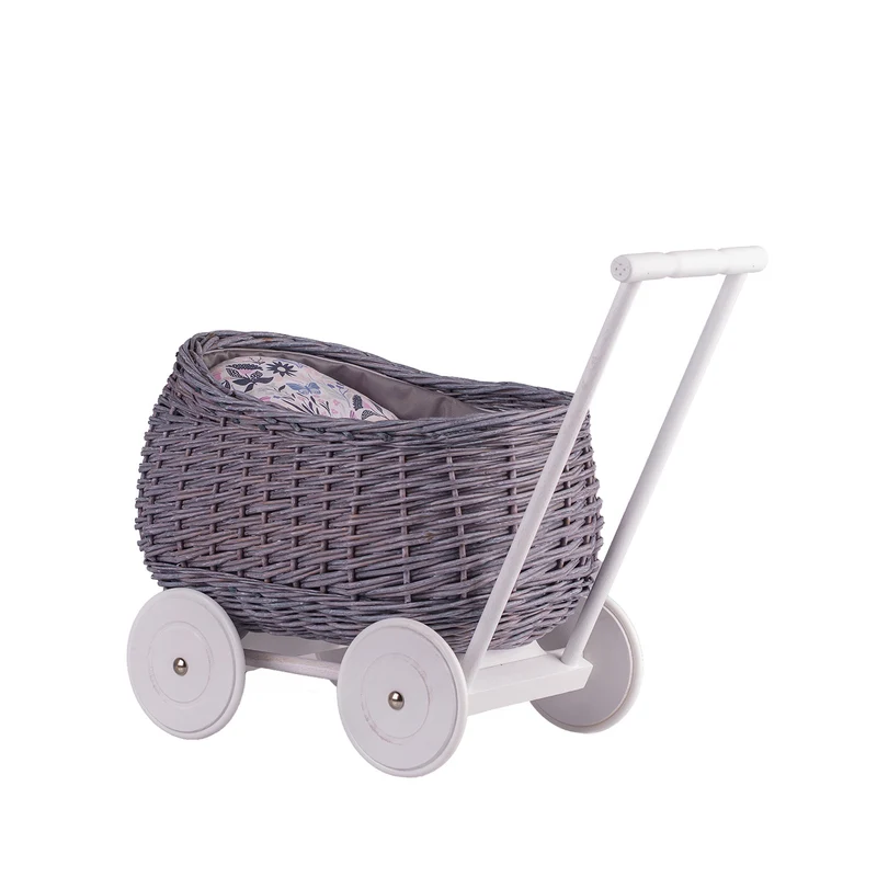 Luke wicker pushcart with grey lining and pillow TheWickerStories