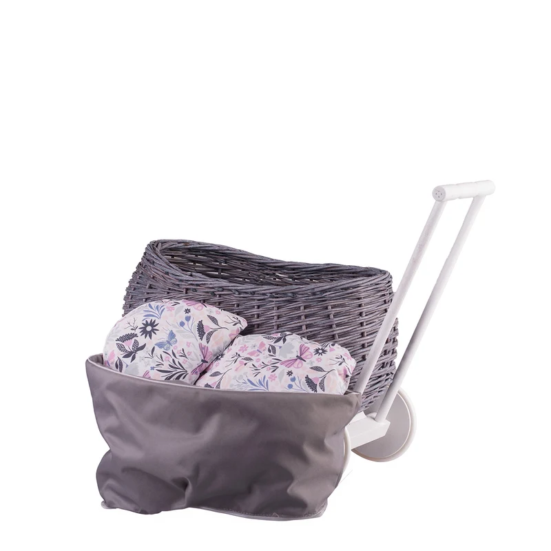 Luke wicker pushcart with grey lining and pillow TheWickerStories