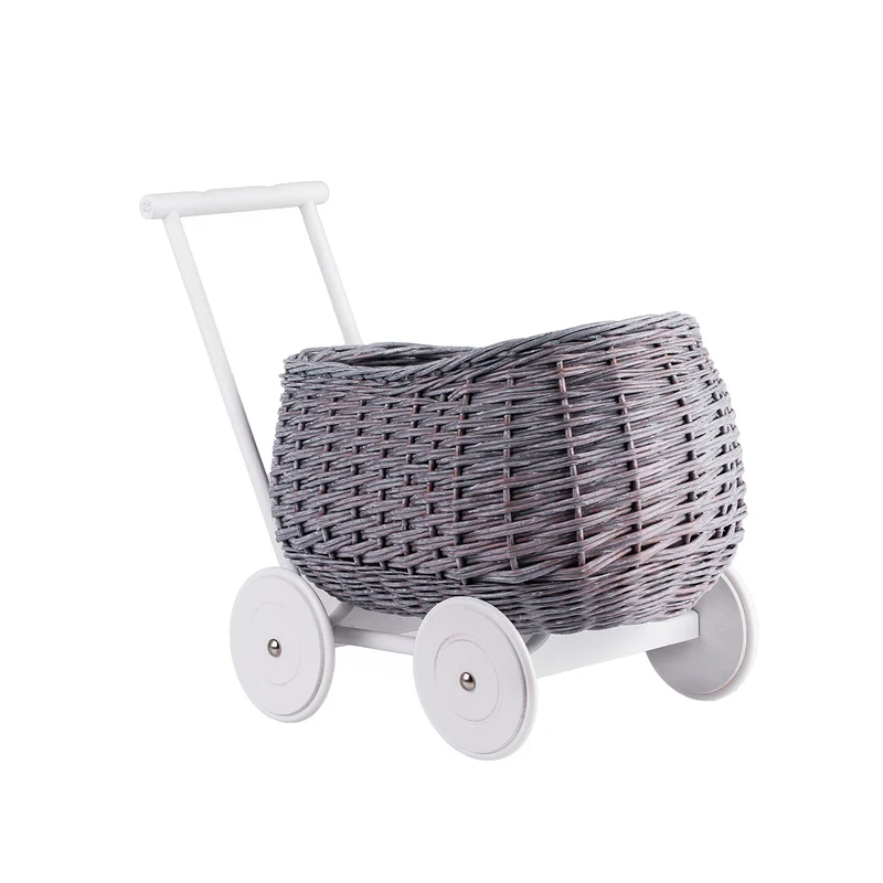 Luke wicker pushcart with grey lining and pillow TheWickerStories
