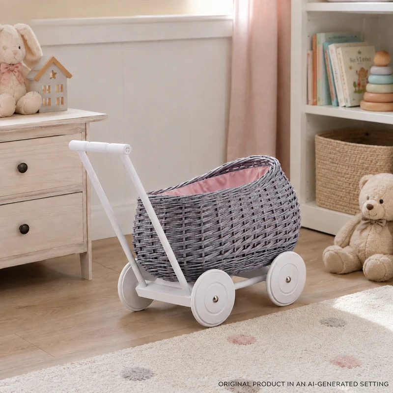 Luke wicker pushcart with pink lining TheWickerStories