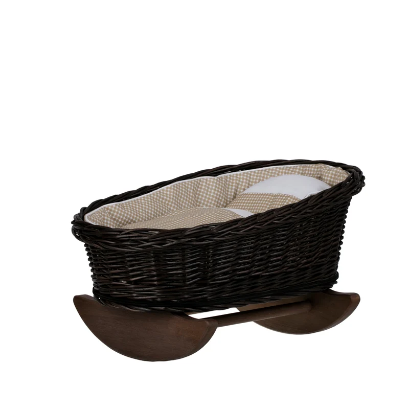 Mimi wicker cradle for dolls with beige lining, pillow and duvet TheWickerStories