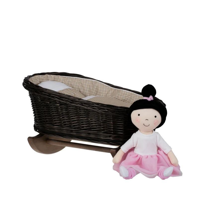 Mimi wicker cradle for dolls with beige lining, pillow and duvet TheWickerStories