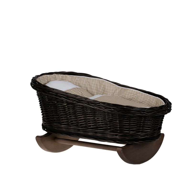 Mimi wicker cradle for dolls with beige lining, pillow and duvet TheWickerStories