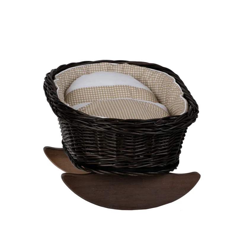 Mimi wicker cradle for dolls with beige lining, pillow and duvet TheWickerStories