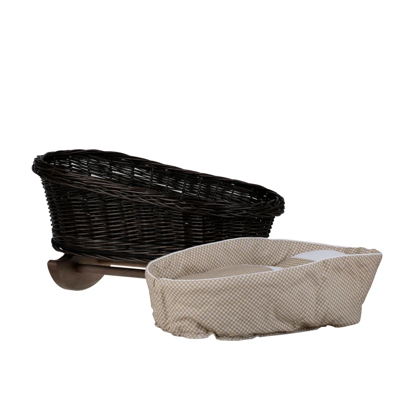 Mimi wicker cradle for dolls with beige lining, pillow and duvet TheWickerStories