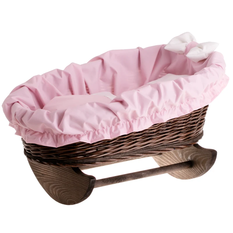 Mimi wicker cradle for dolls with pink lining, pillow and duvet TheWickerStories