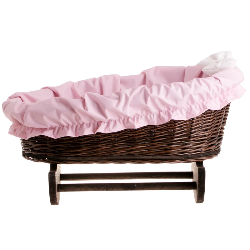 Mimi wicker cradle for dolls with pink lining, pillow and duvet TheWickerStories
