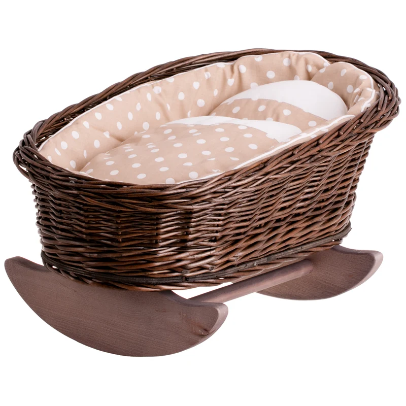 Mimi wicker cradle for dolls with beige lining, pillow and duvet TheWickerStories