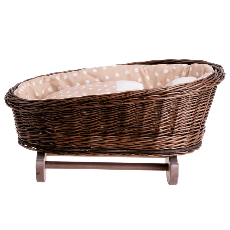 Mimi wicker cradle for dolls with beige lining, pillow and duvet TheWickerStories