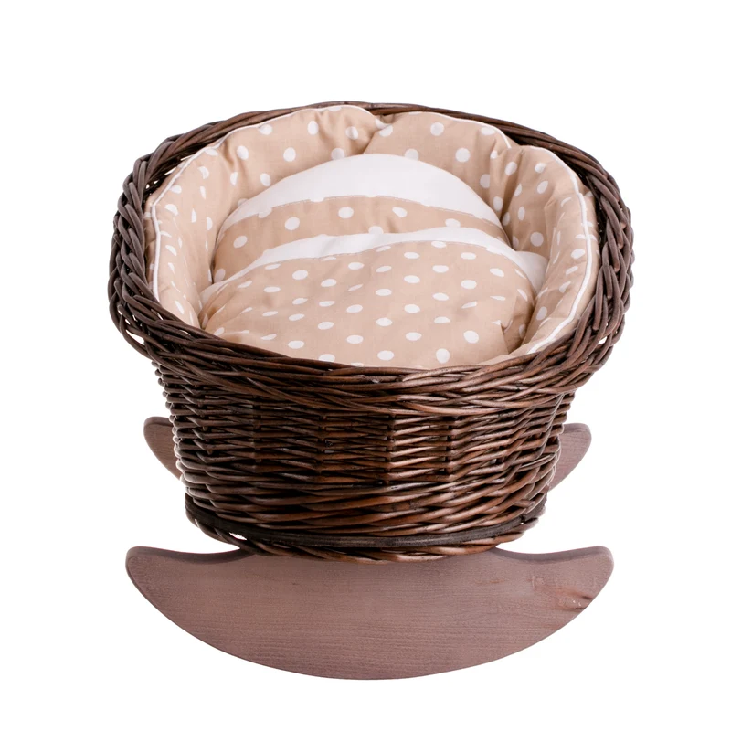 Mimi wicker cradle for dolls with beige lining, pillow and duvet TheWickerStories