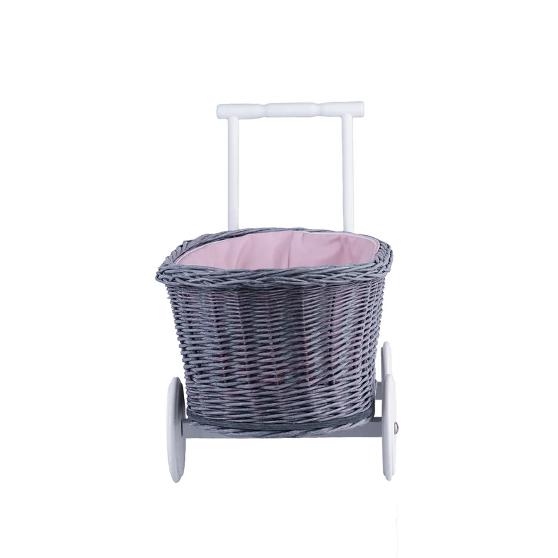 Luna wicker push stroller for dolls with pink trim TheWickerStories