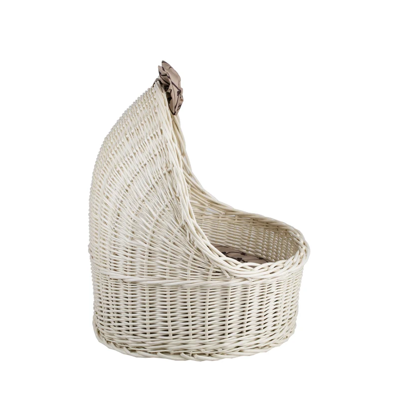 Elsa wicker pet bed basket with beige cushion and bow TheWickerStories