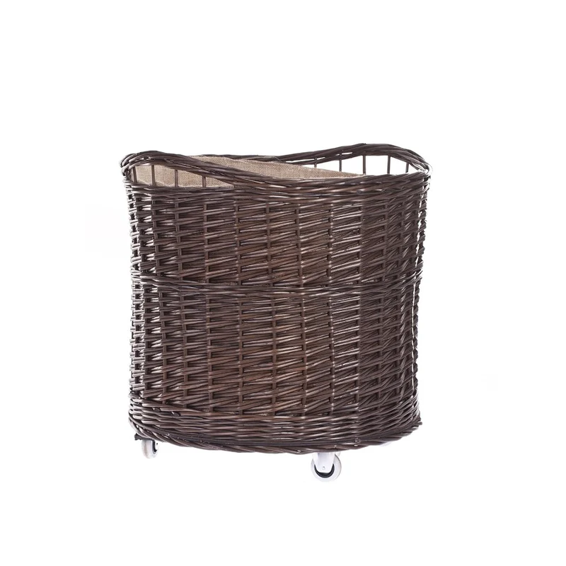 Caros large, round, mobile storage basket, wicker display basket with jute trim TheWickerStories