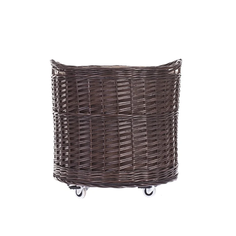 Caros large, round, mobile storage basket, wicker display basket with jute trim TheWickerStories