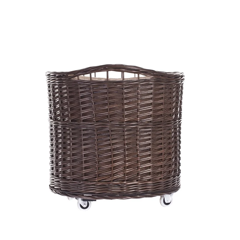 Caros large, round, mobile storage basket, wicker display basket with jute trim TheWickerStories