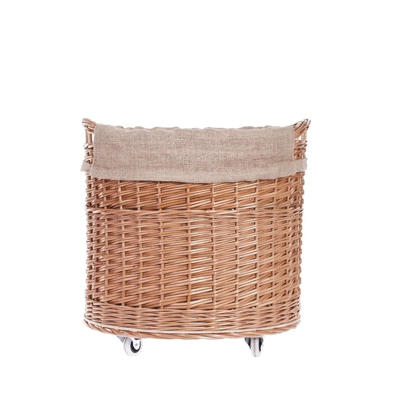Caros large, round, mobile storage basket, wicker display basket with jute trim TheWickerStories
