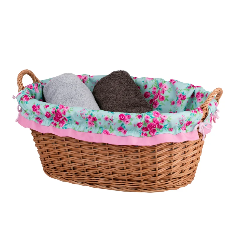 Milvus wicker basket with handles and pink lining TheWickerStories