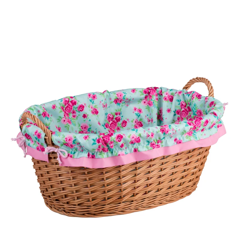 Milvus wicker basket with handles and pink lining TheWickerStories