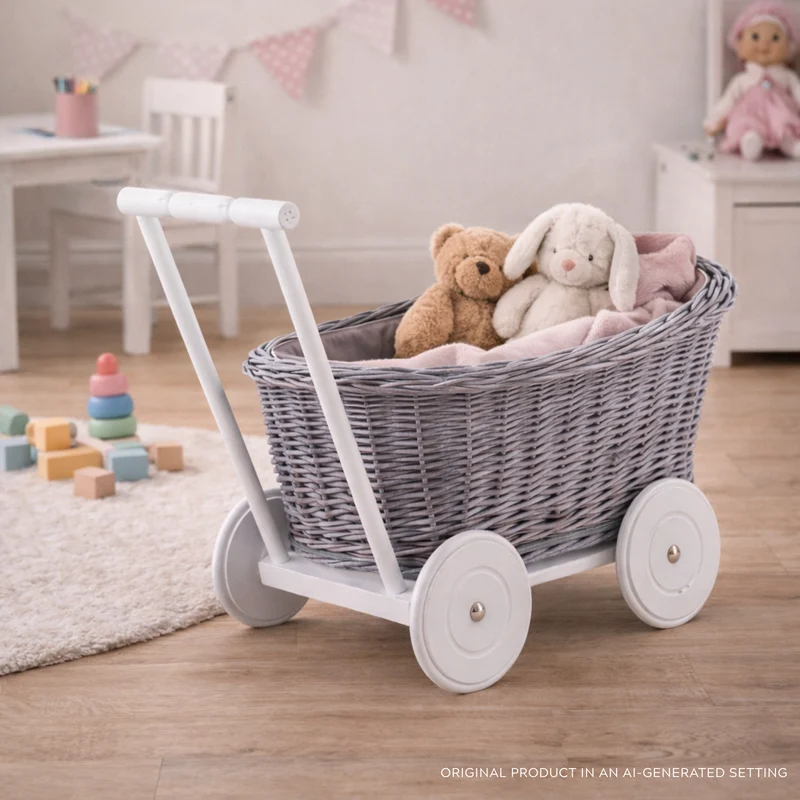 Luna wicker push stroller with gray trim TheWickerStories