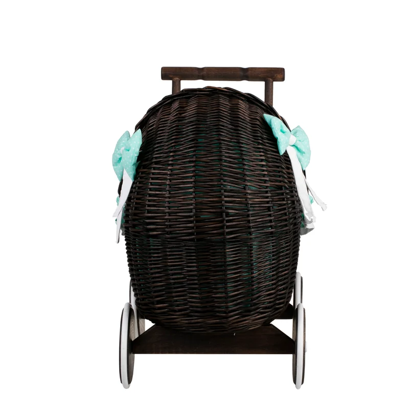 Lili wicker doll stroller with mint trim, blanket, and pillow TheWickerStories
