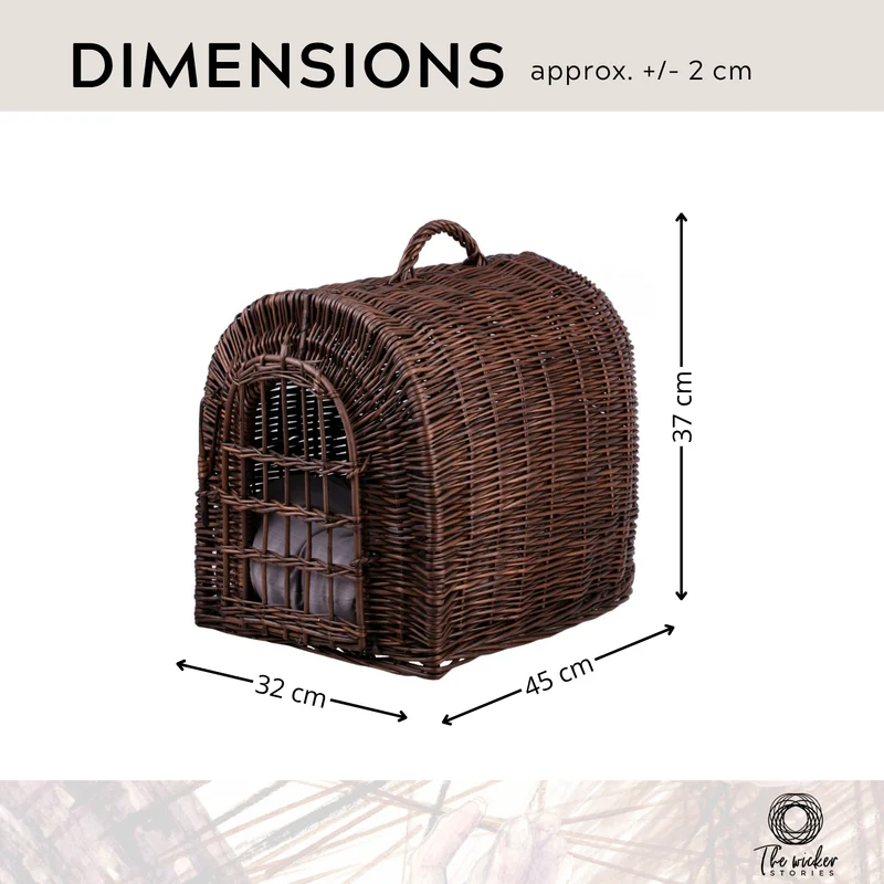 Turina wicker cat house with cushion, wicker kennel, closed pet carrier cage TheWickerStories
