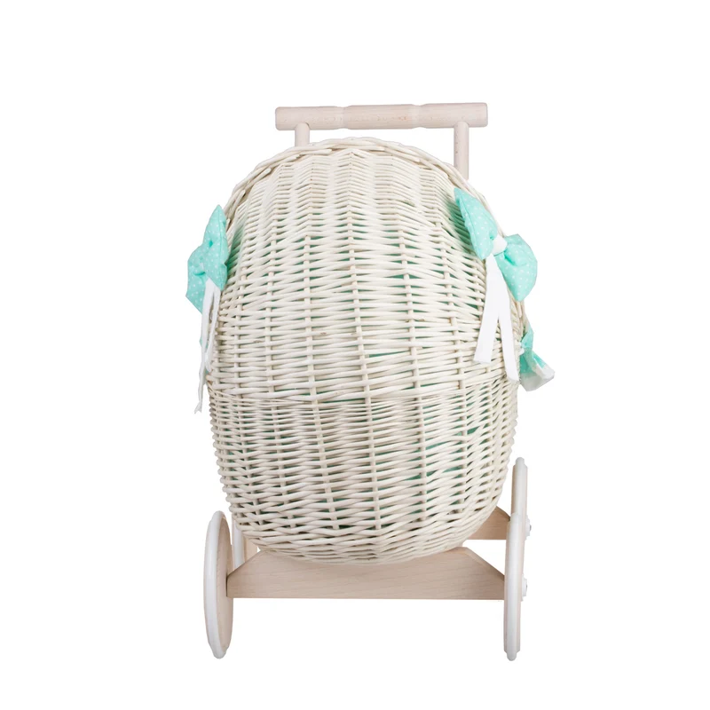 Lili wicker doll stroller with mint trim, blanket, and pillow TheWickerStories