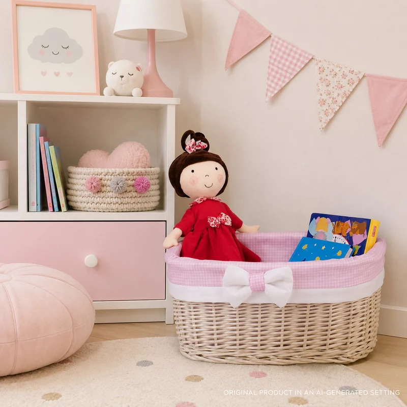 Nestor small wicker basket with pink lining TheWickerStories