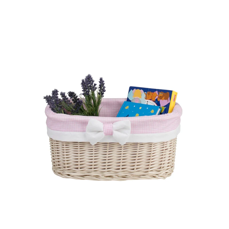 Nestor small wicker basket with pink lining TheWickerStories