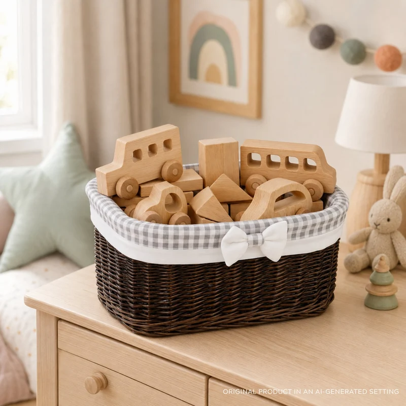 Nestor small wicker basket with grey lining TheWickerStories