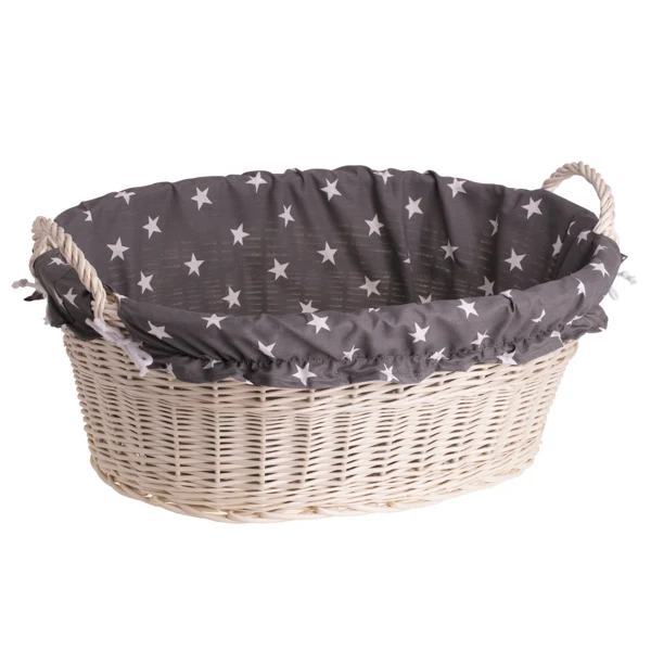 Milvus wicker basket with handles and grey lining TheWickerStories