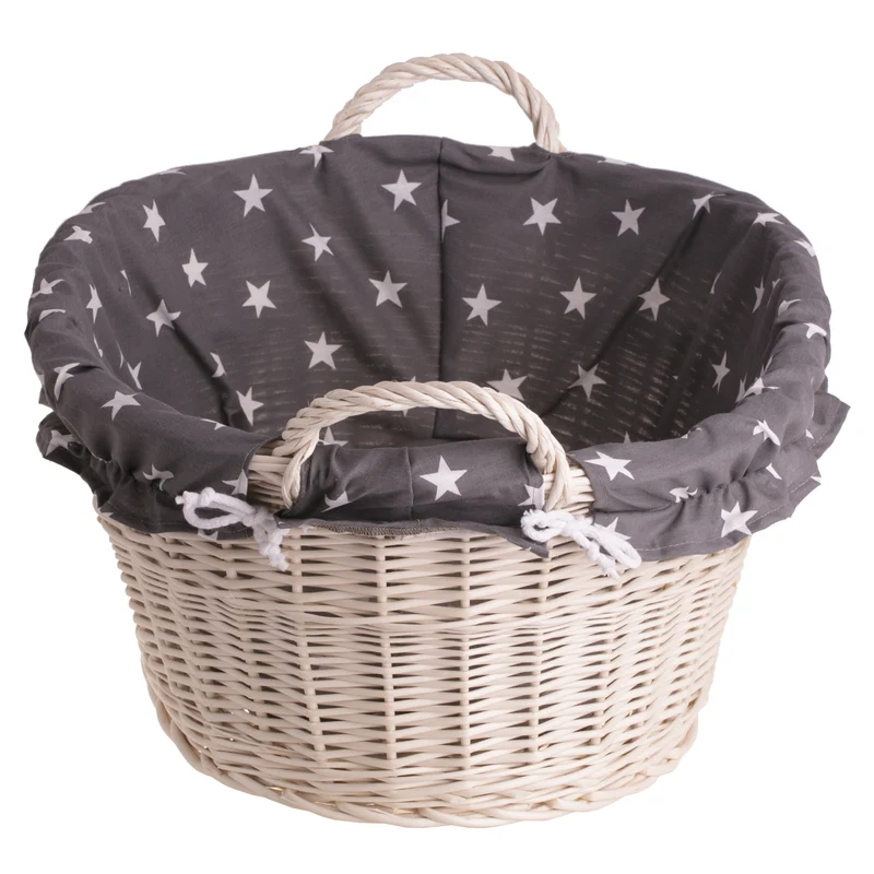 Milvus wicker basket with handles and grey lining TheWickerStories