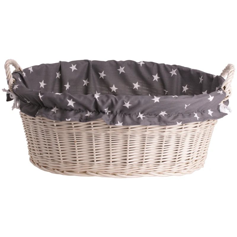Milvus wicker basket with handles and grey lining TheWickerStories