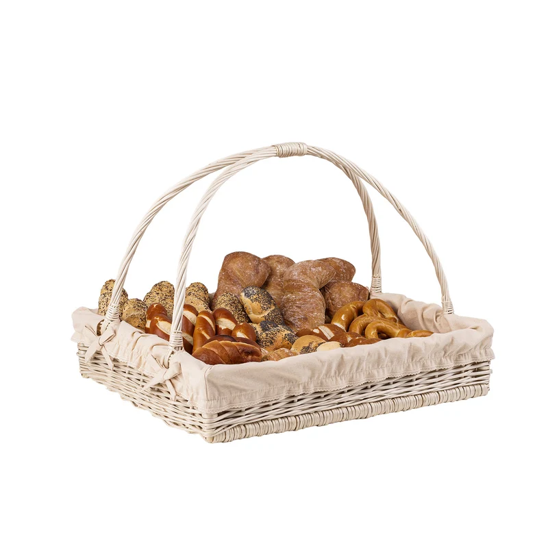 Allium wicker serving basket with beige trim, with handles TheWickerStories