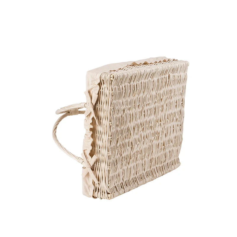 Allium wicker serving basket with beige trim, with handles TheWickerStories