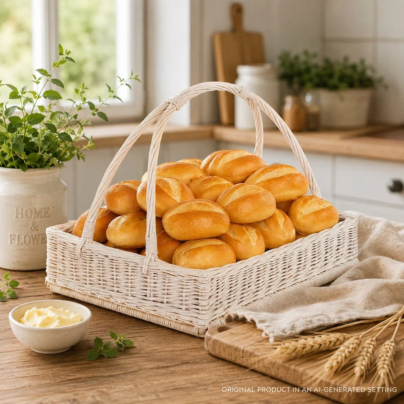 Allium wicker serving basket with double handle TheWickerStories