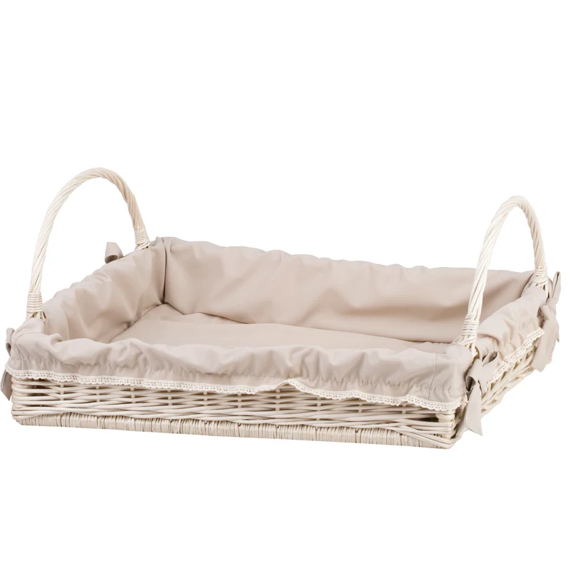 Allium wicker serving basket with beige trim and handles TheWickerStories