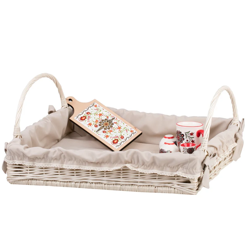 Allium wicker serving basket with beige trim and handles TheWickerStories
