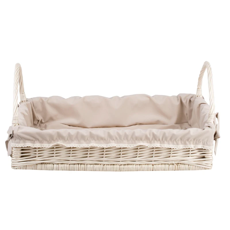 Allium wicker serving basket with beige trim and handles TheWickerStories