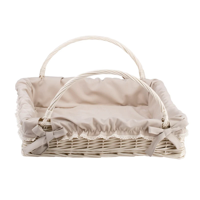 Allium wicker serving basket with beige trim and handles TheWickerStories