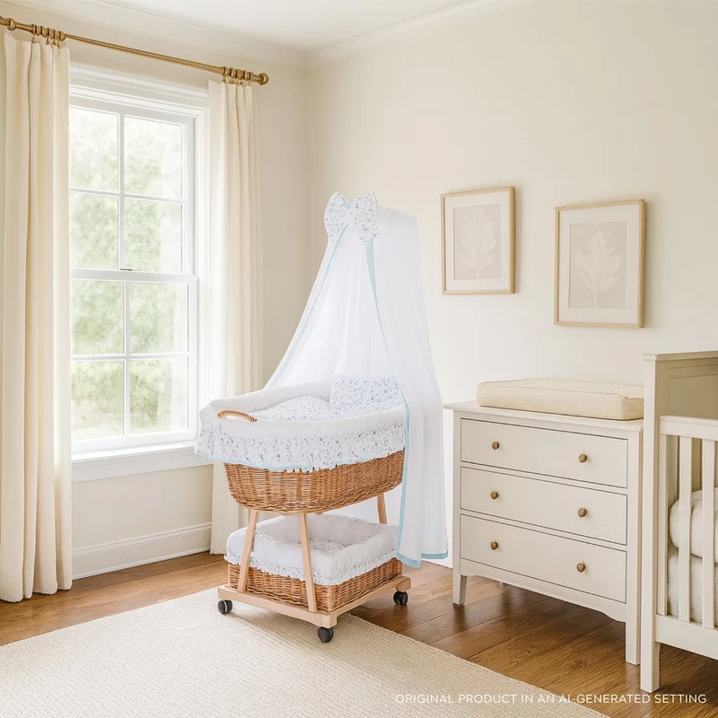 Papilio Moses basket with white lining and accessories TheWickerStories