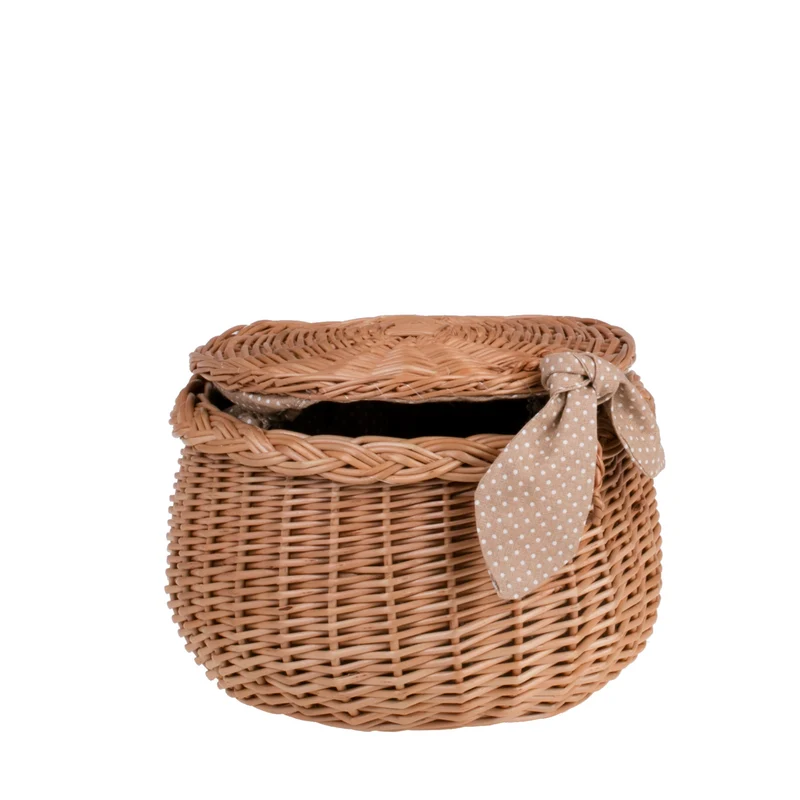 Zethina wicker storage basket, decorative container with lid and trim TheWickerStories