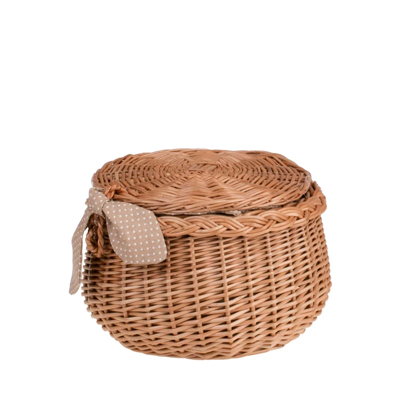 Zethina wicker storage basket, decorative container with lid and trim TheWickerStories