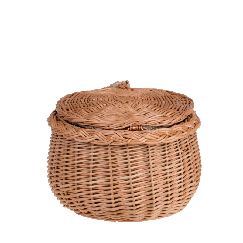 Zethina wicker storage basket, decorative container with lid and trim TheWickerStories