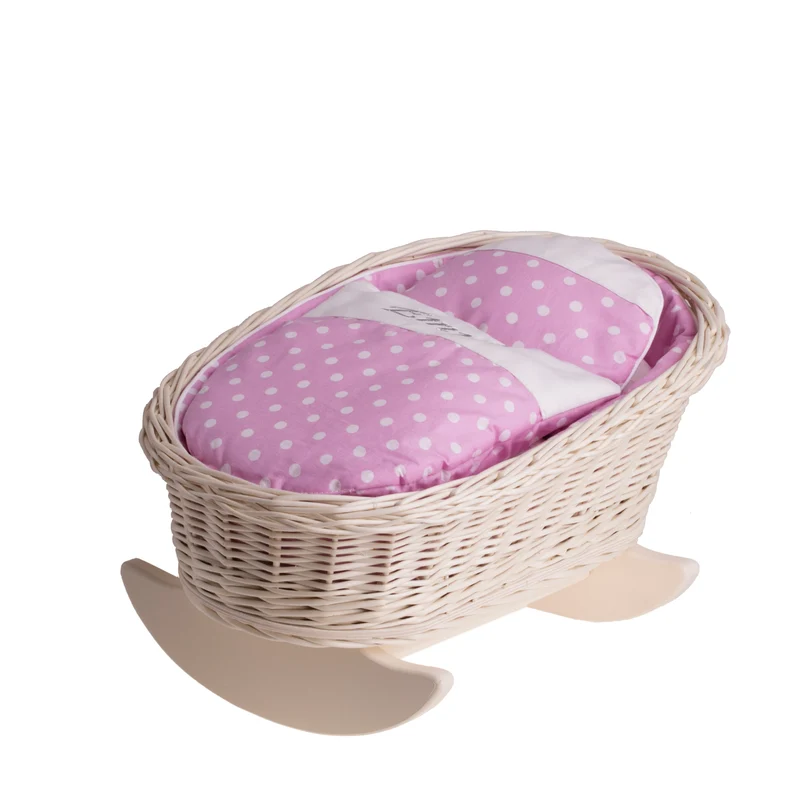 Mimi wicker cradle for dolls with personalization, pink lining, pillow and duvet TheWickerStories