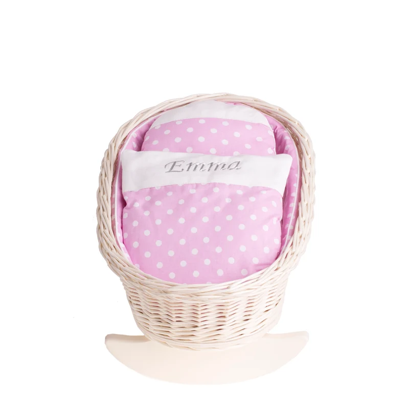 Mimi wicker cradle for dolls with personalization, pink lining, pillow and duvet TheWickerStories