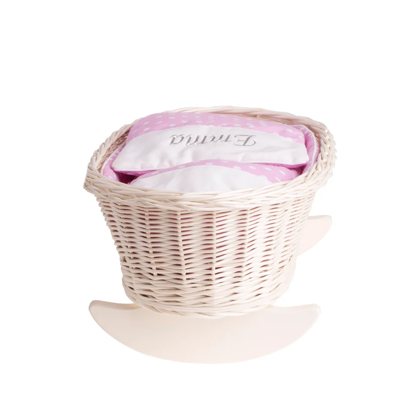 Mimi wicker cradle for dolls with personalization, pink lining, pillow and duvet TheWickerStories
