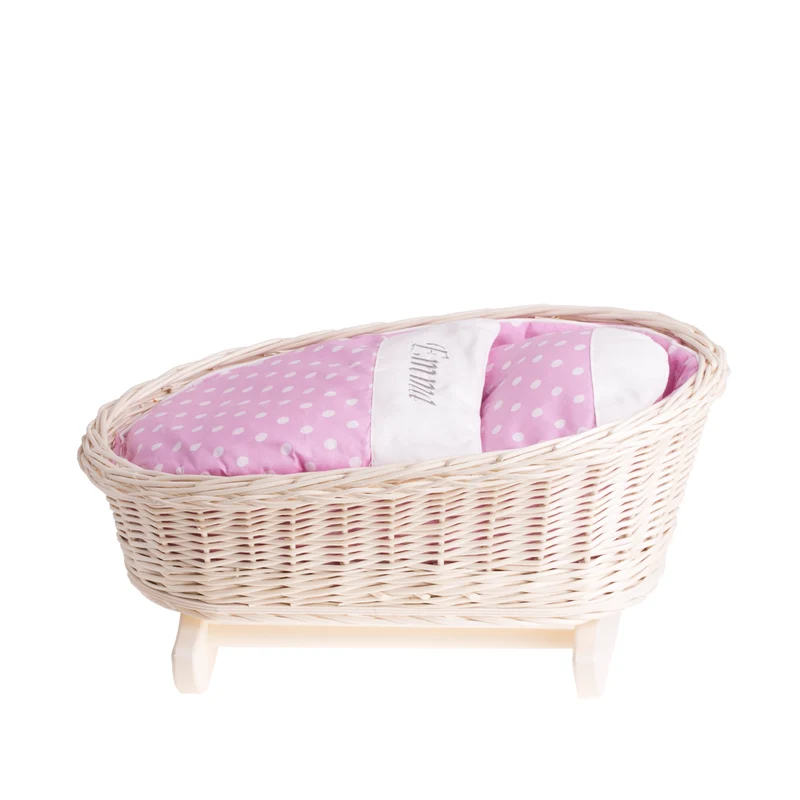 Mimi wicker cradle for dolls with personalization, pink lining, pillow and duvet TheWickerStories