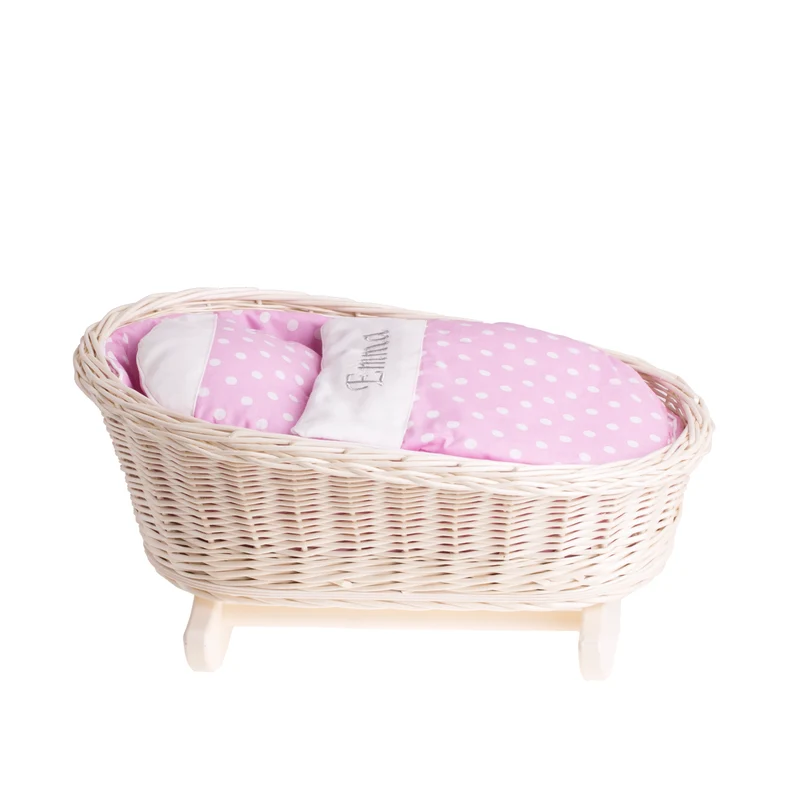 Mimi wicker cradle for dolls with personalization, pink lining, pillow and duvet TheWickerStories